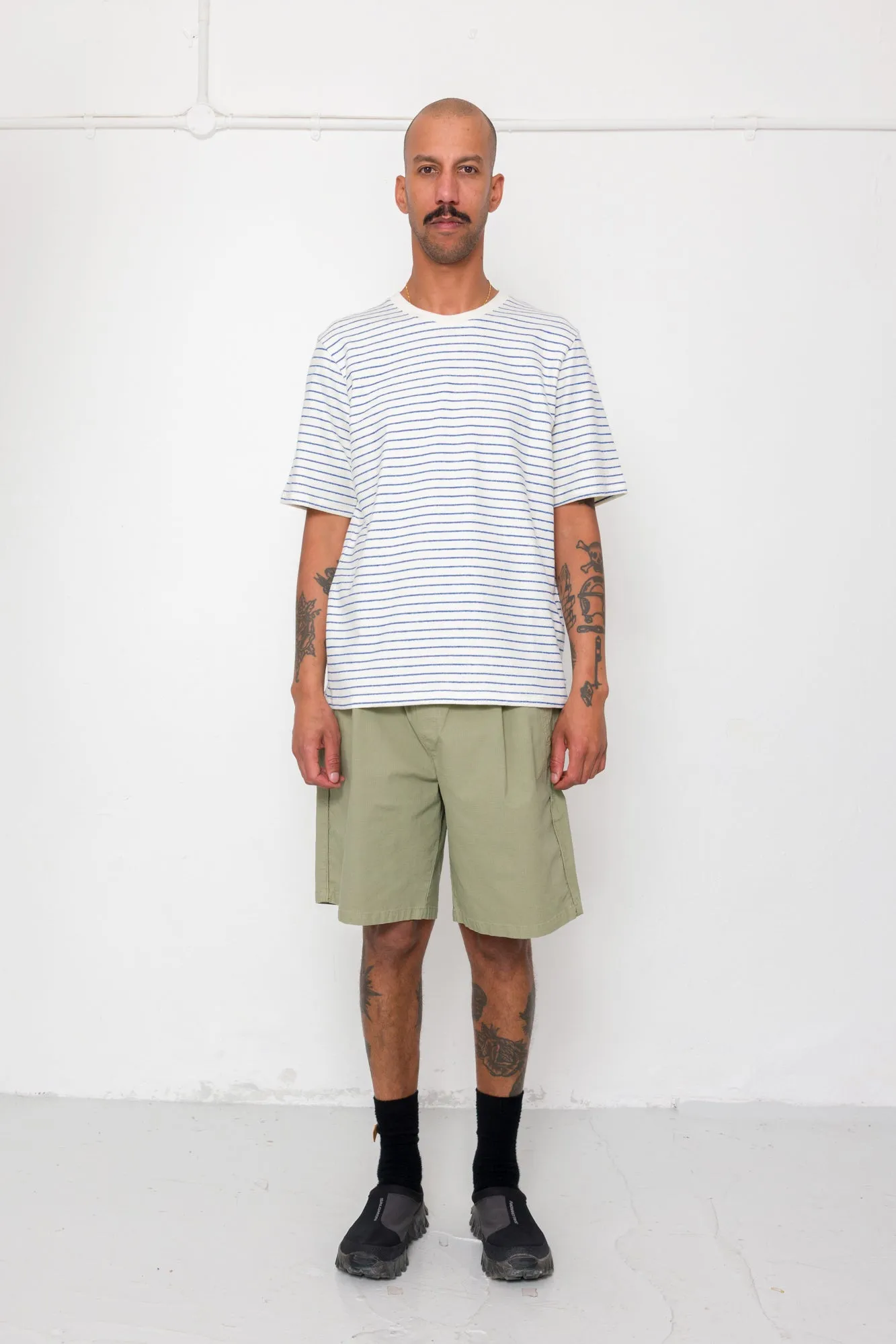 Short Sleeve Textured Striped T-Shirt - Ecru / Bright Blue sold by Folk product image thumbnail 2