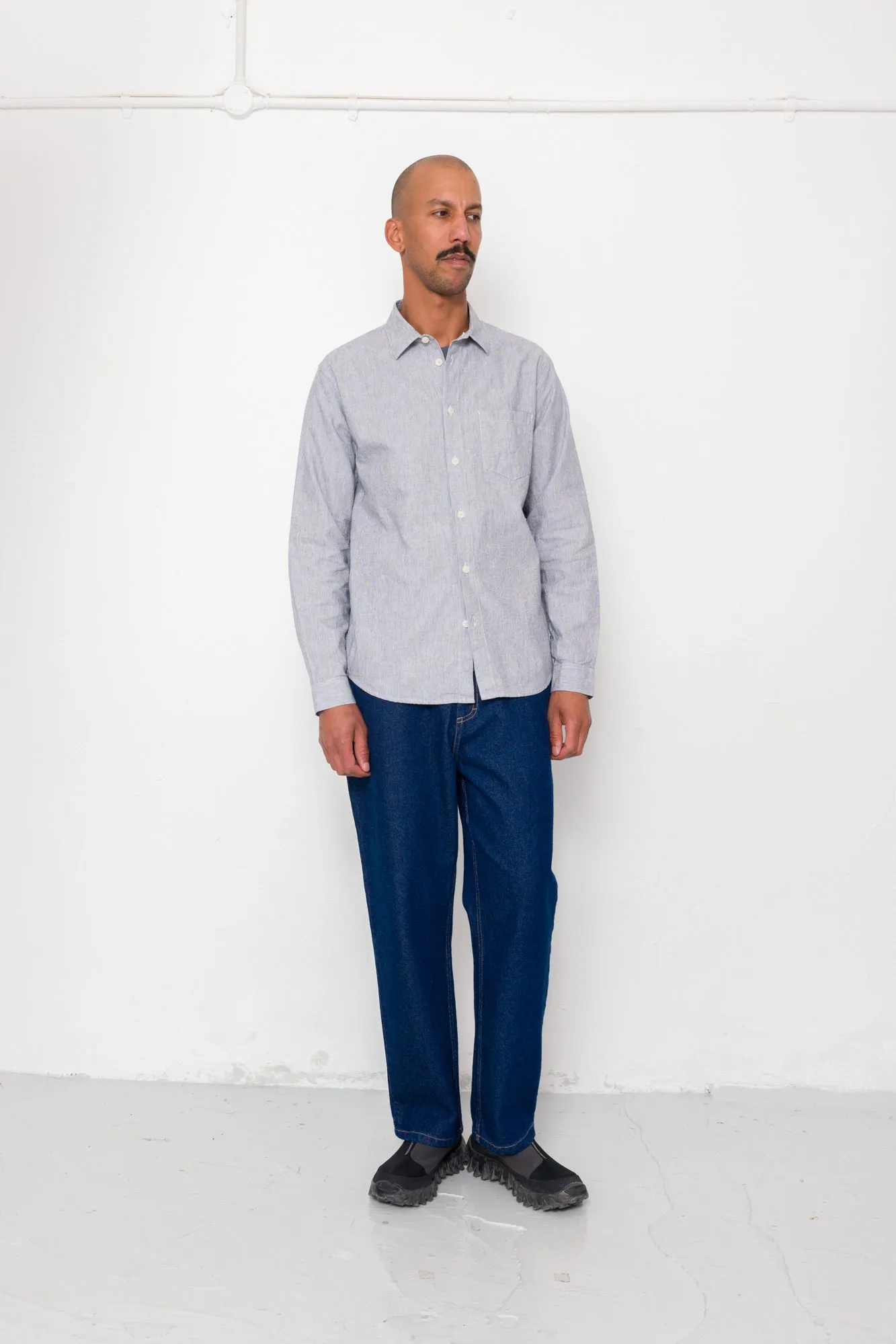 Relaxed Fit Shirt - Black Microstripe Linen sold by Folk product image thumbnail 2