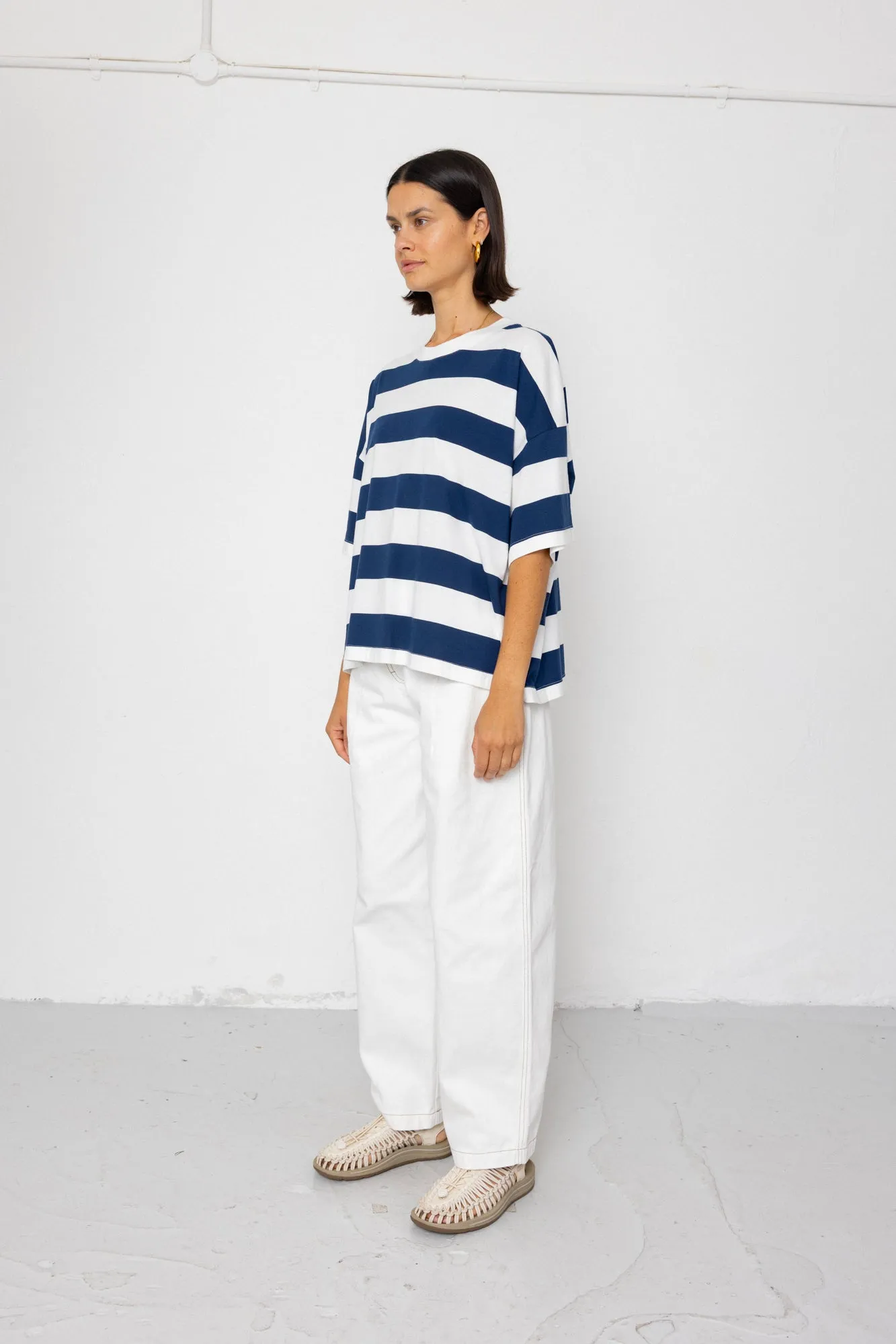 Boyfriend T-Shirt - Off White / Indigo Blue sold by Folk product image thumbnail 4