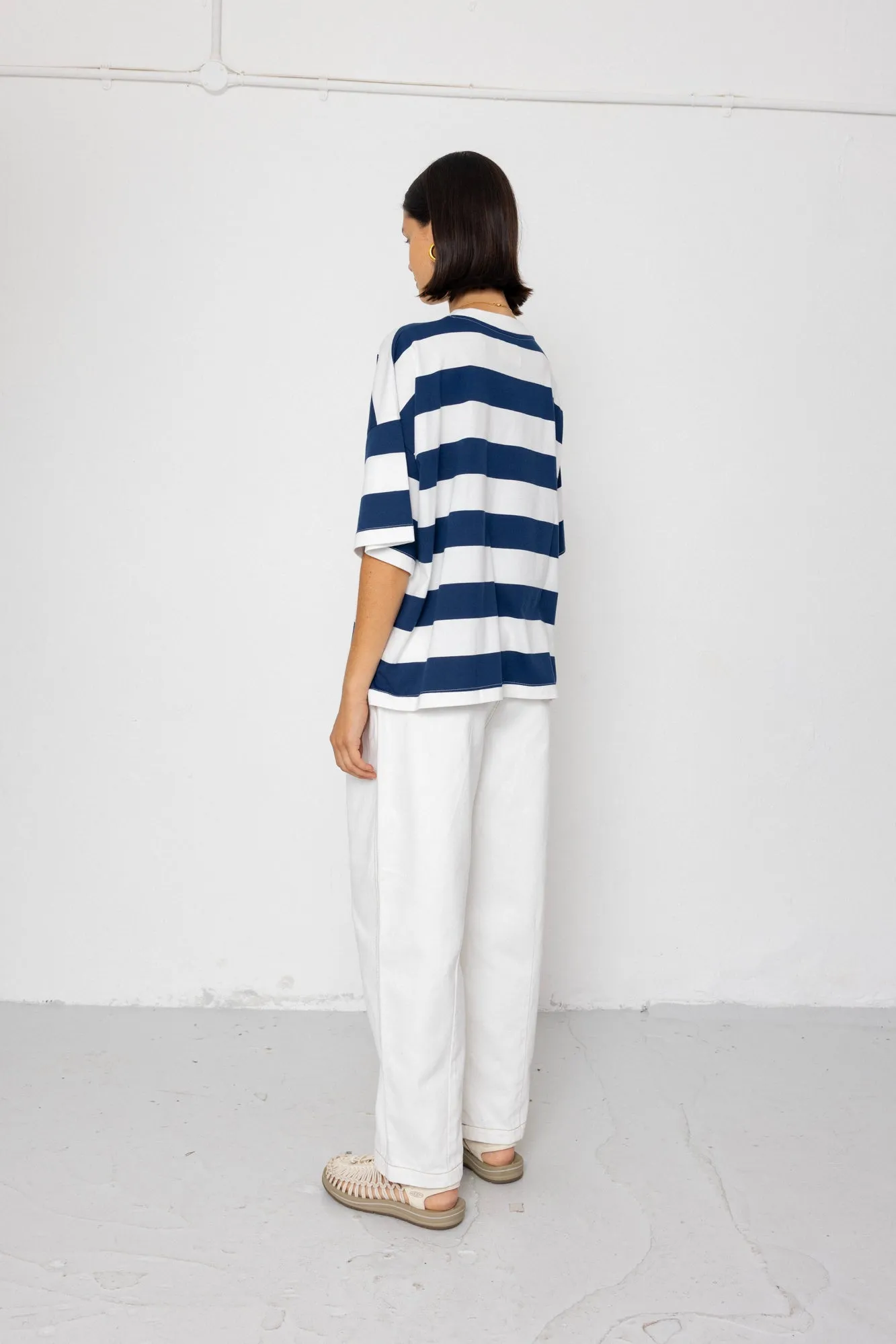 Boyfriend T-Shirt - Off White / Indigo Blue sold by Folk product image thumbnail 5