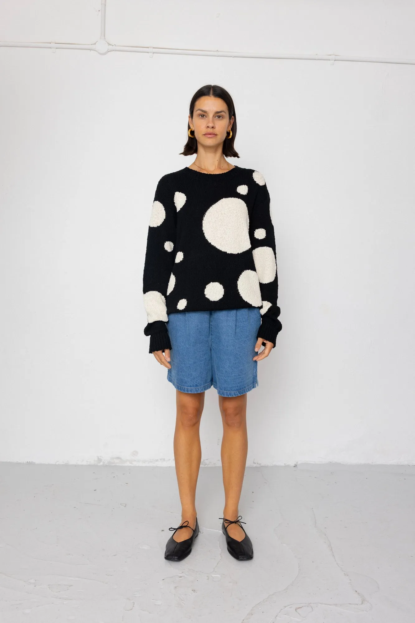 Chain Crew Jumper - Black / White Dot sold by Folk product image thumbnail 3
