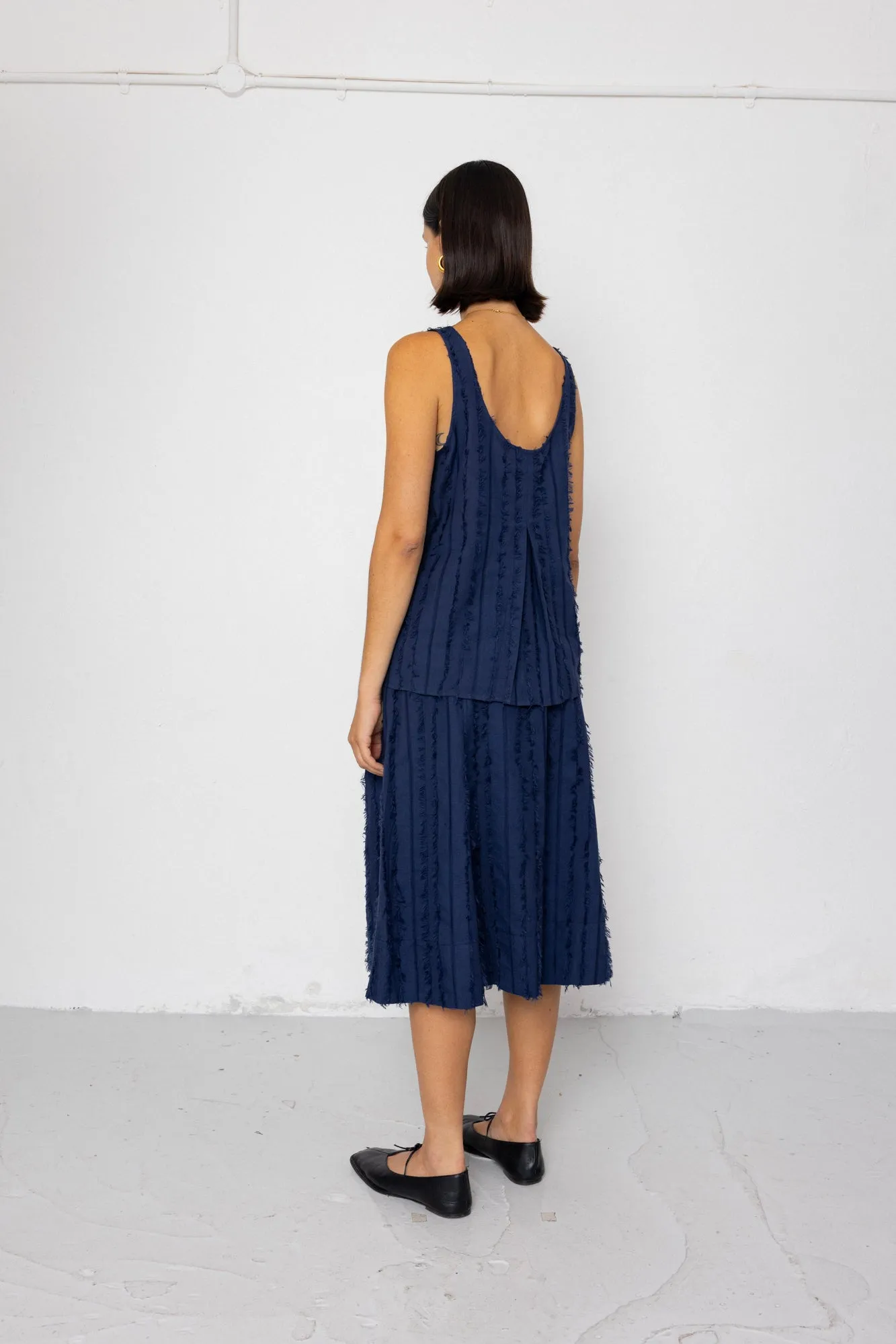 Pleated Scoop Back Vest - Dark Navy Cutwork Stripe sold by Folk product image thumbnail 4