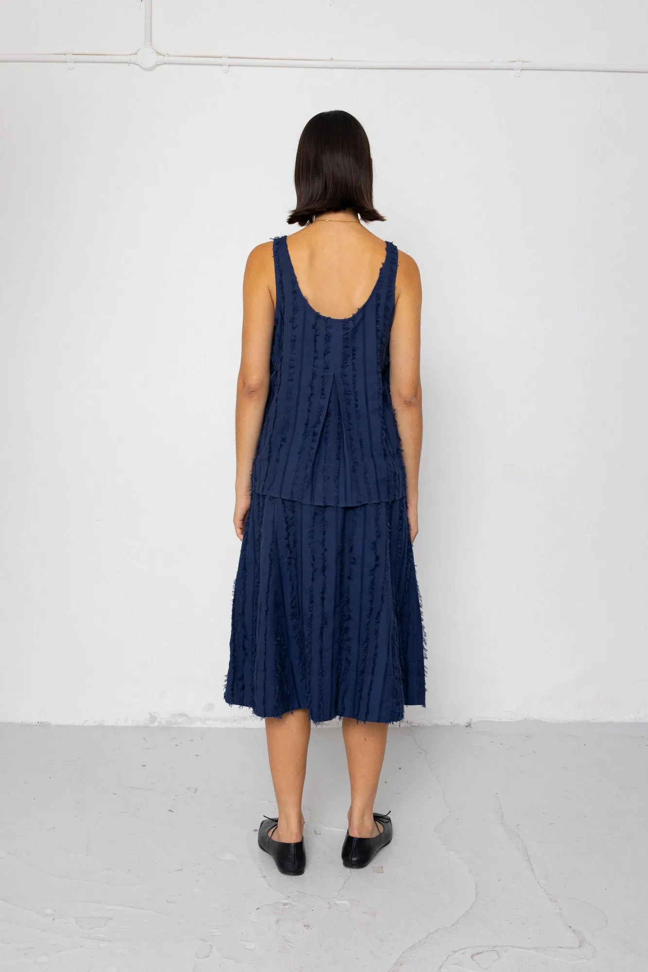Pleated Scoop Back Vest - Dark Navy Cutwork Stripe sold by Folk product image thumbnail 5