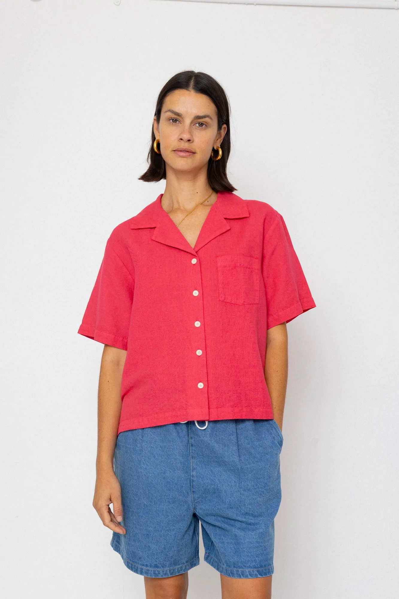 Short Sleeve Soft Collar Shirt - Rose Red sold by Folk product image thumbnail 2
