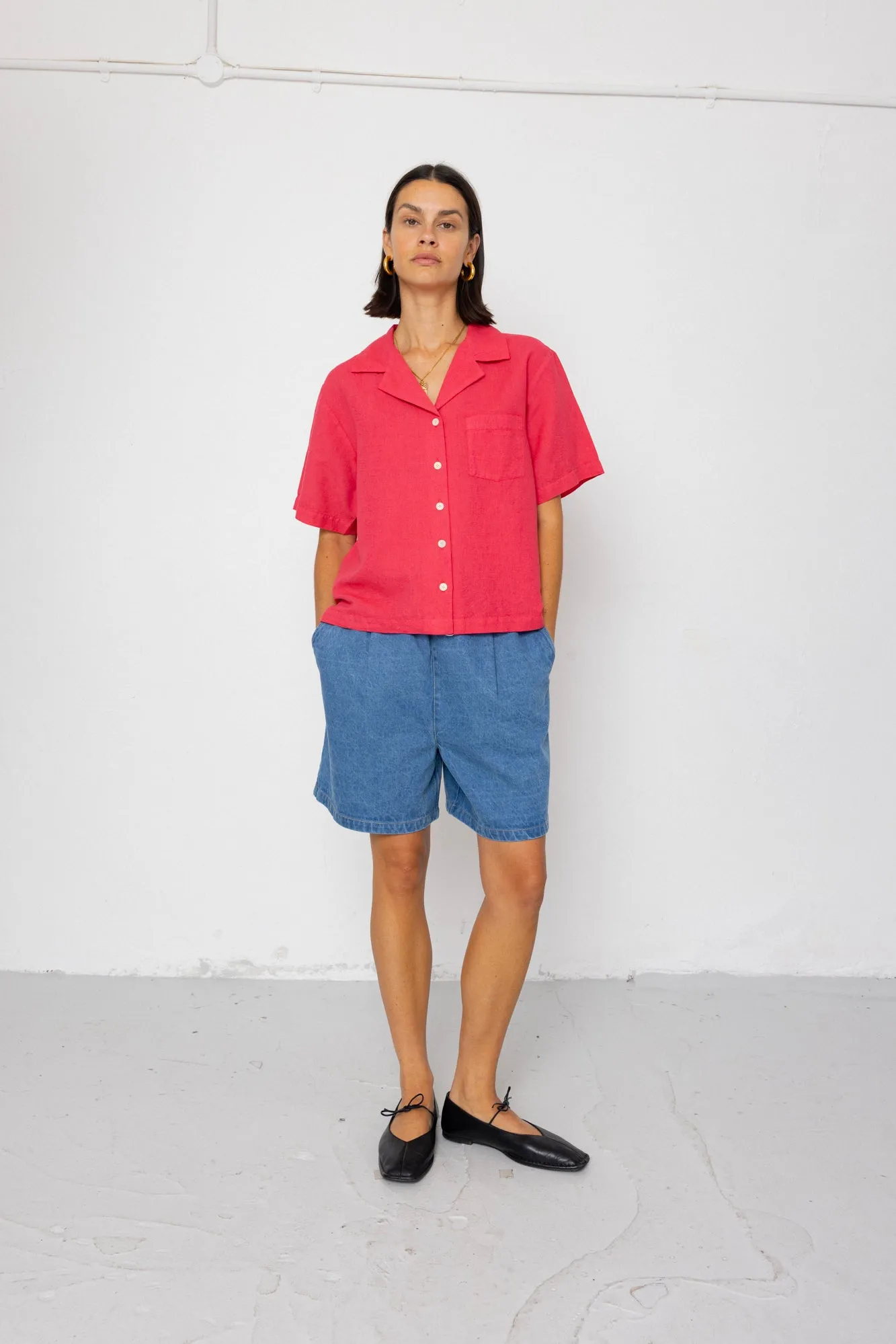 Short Sleeve Soft Collar Shirt - Rose Red sold by Folk