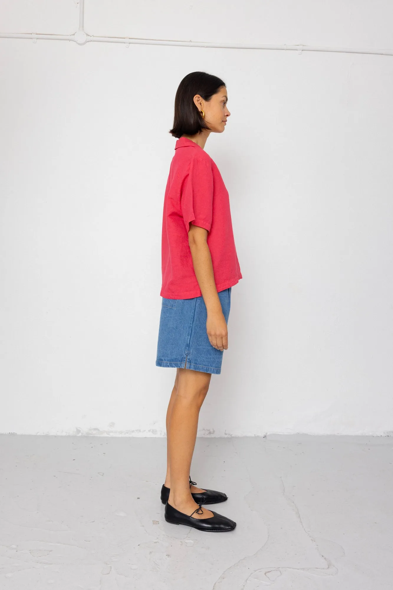 Short Sleeve Soft Collar Shirt - Rose Red sold by Folk product image thumbnail 4