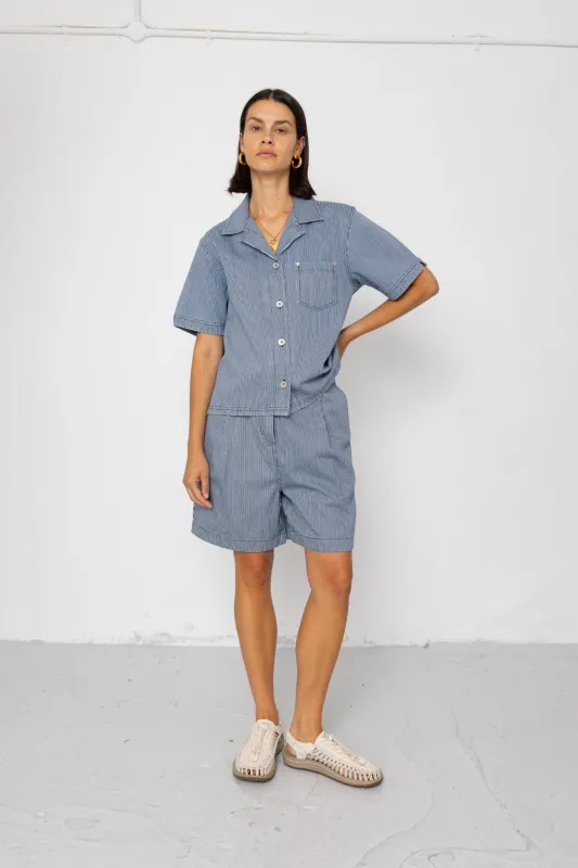 Workers Short Sleeve Shirt - Indigo Ticking Stripe made by Folk