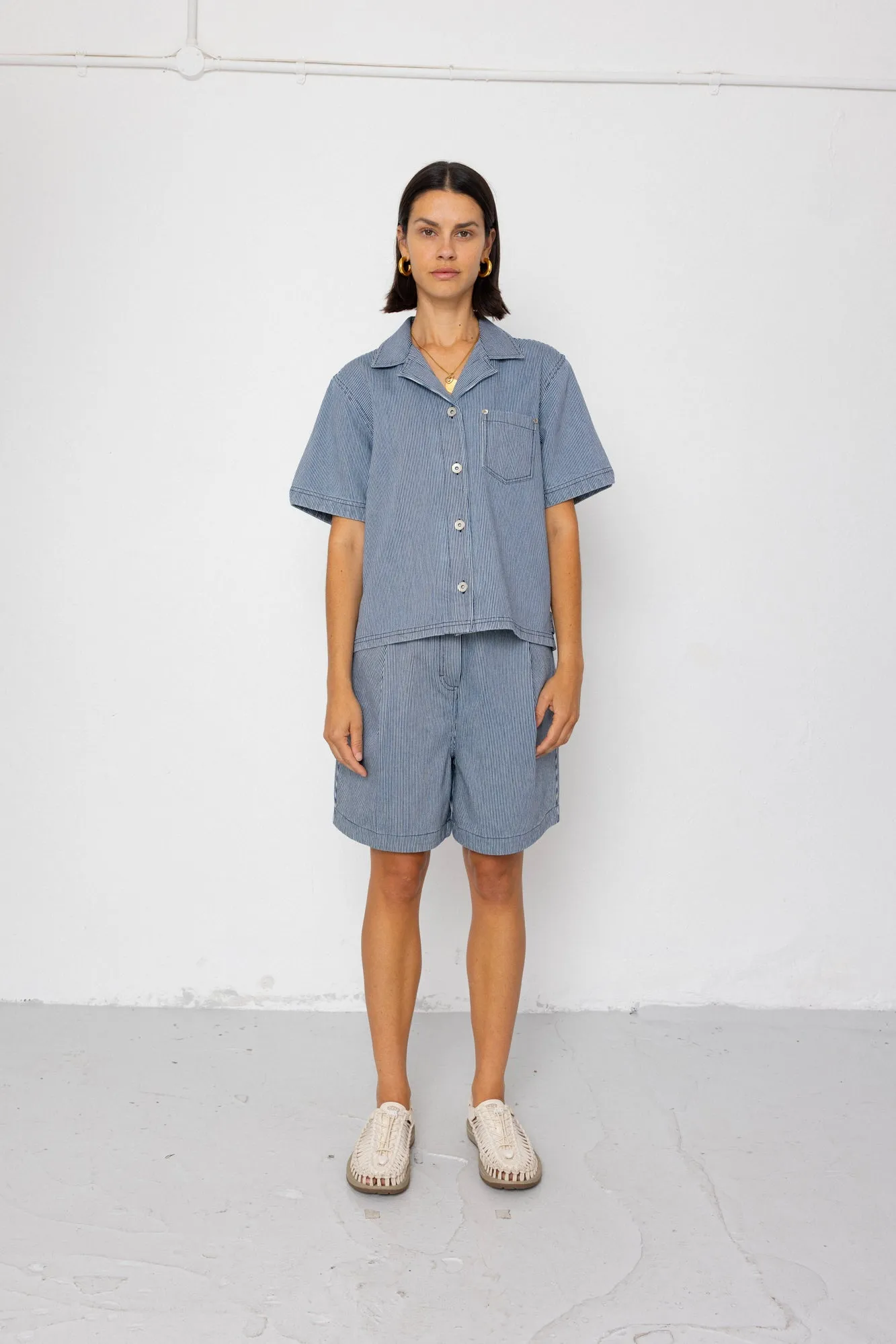 Workers Short Sleeve Shirt - Indigo Ticking Stripe sold by Folk product image thumbnail 3