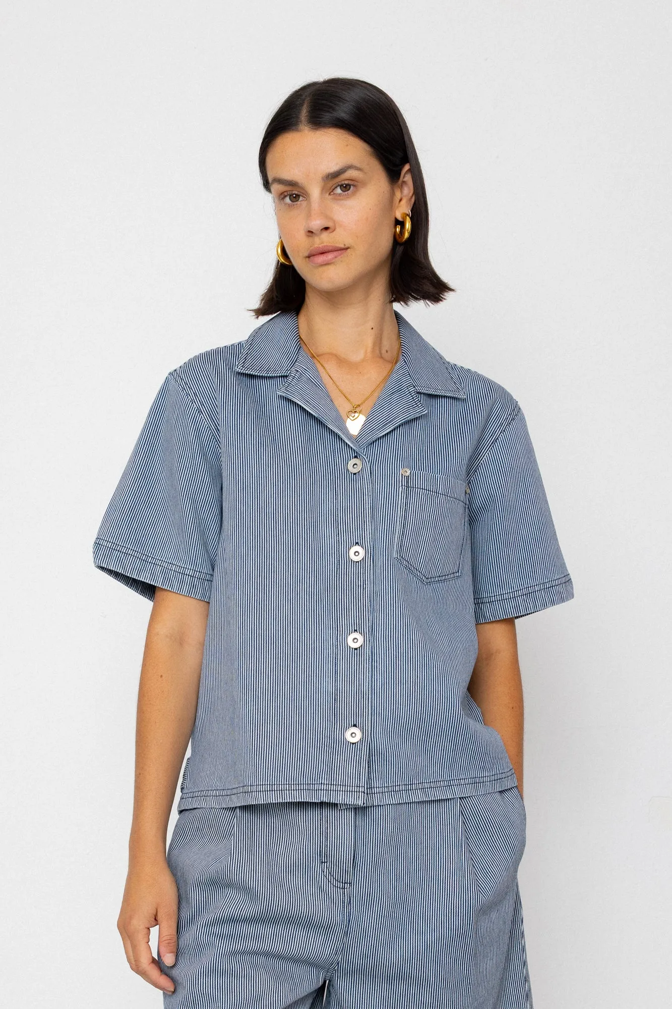 Workers Short Sleeve Shirt - Indigo Ticking Stripe sold by Folk product image thumbnail 2