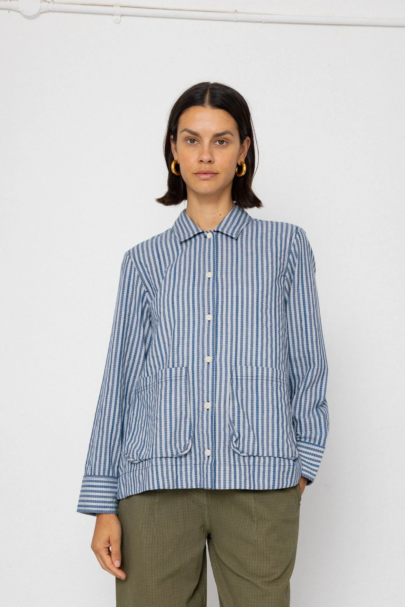 Pleated Shirt - Indigo Crinkle Mini Check sold by Folk product image thumbnail 2
