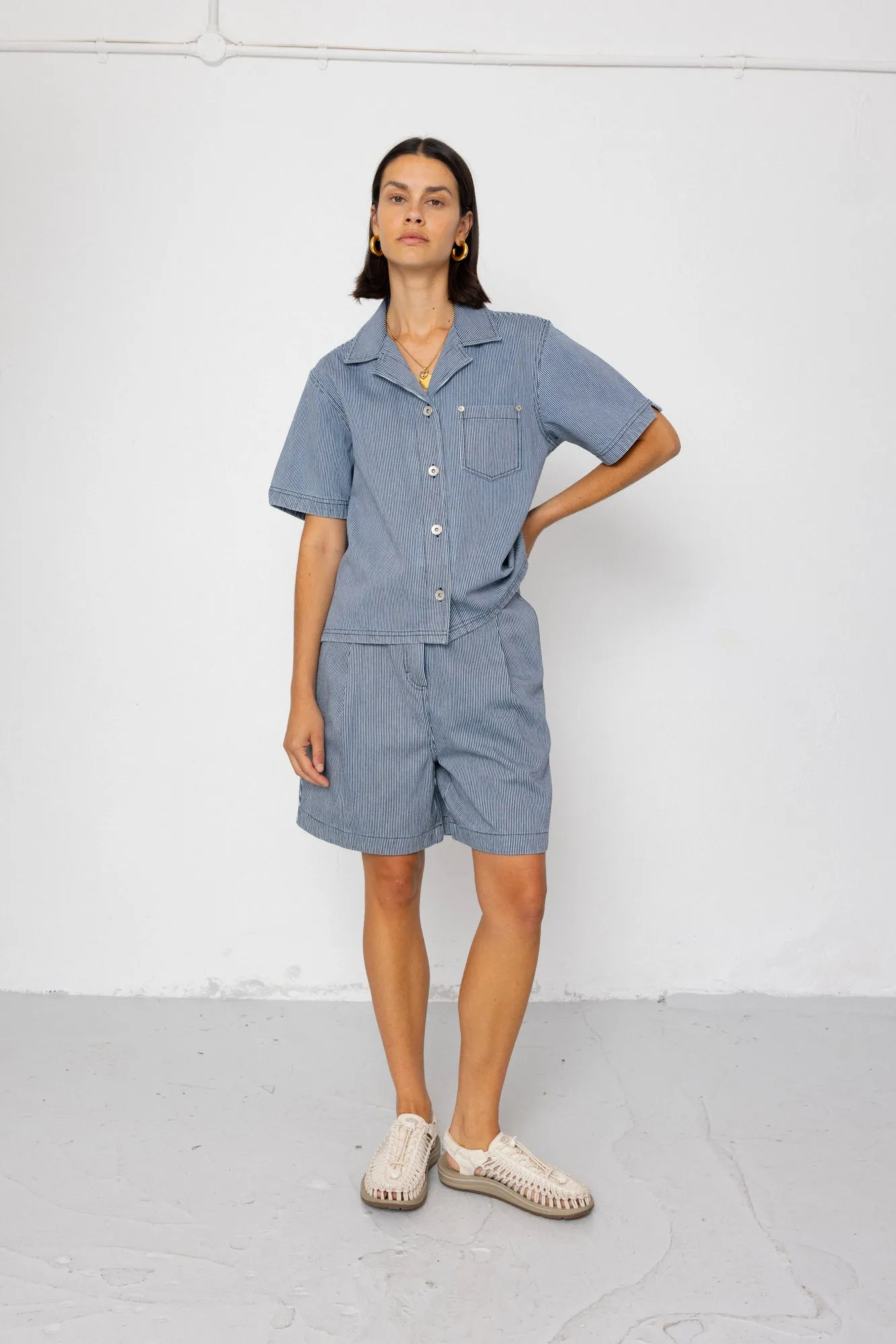 Boyfriend Shorts - Indigo Ticking Stripe sold by Folk product image thumbnail 5