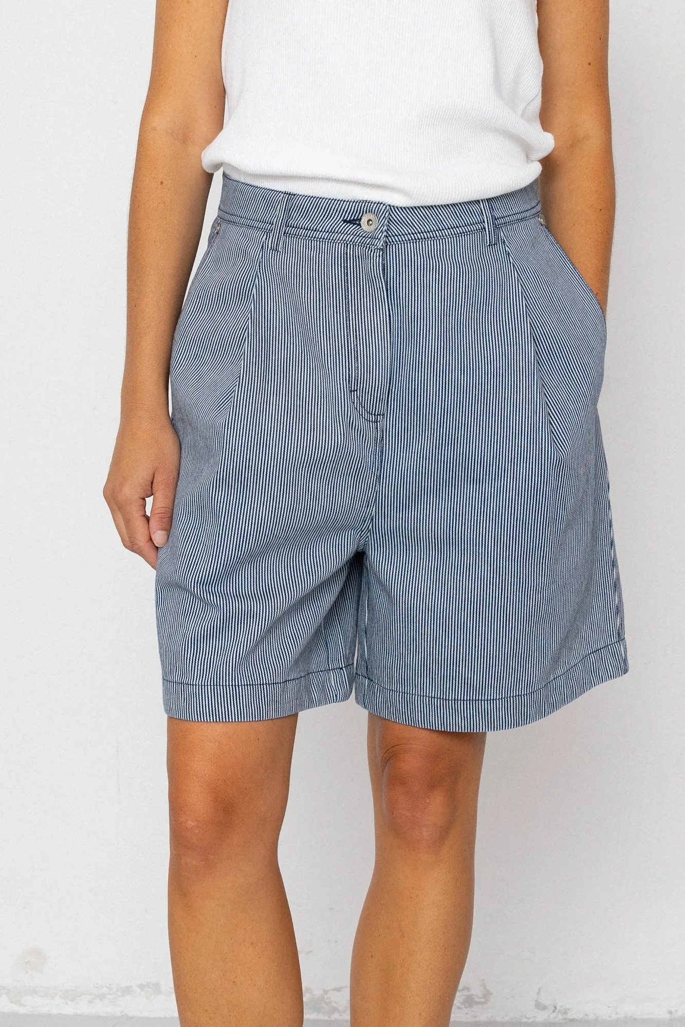 Boyfriend Shorts - Indigo Ticking Stripe sold by Folk