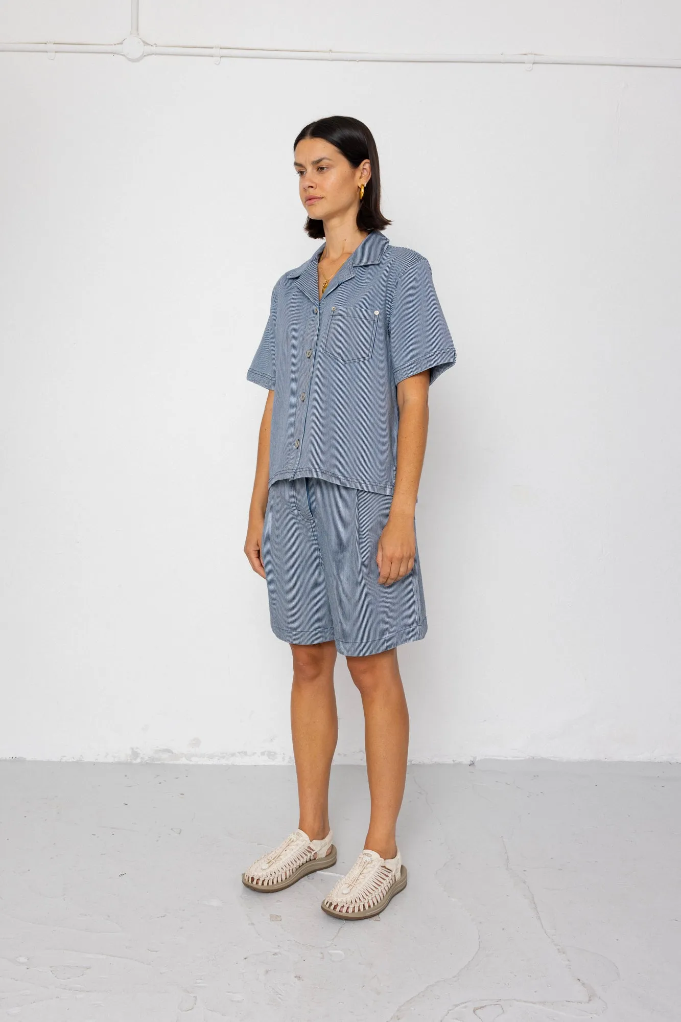 Boyfriend Shorts - Indigo Ticking Stripe sold by Folk product image thumbnail 4