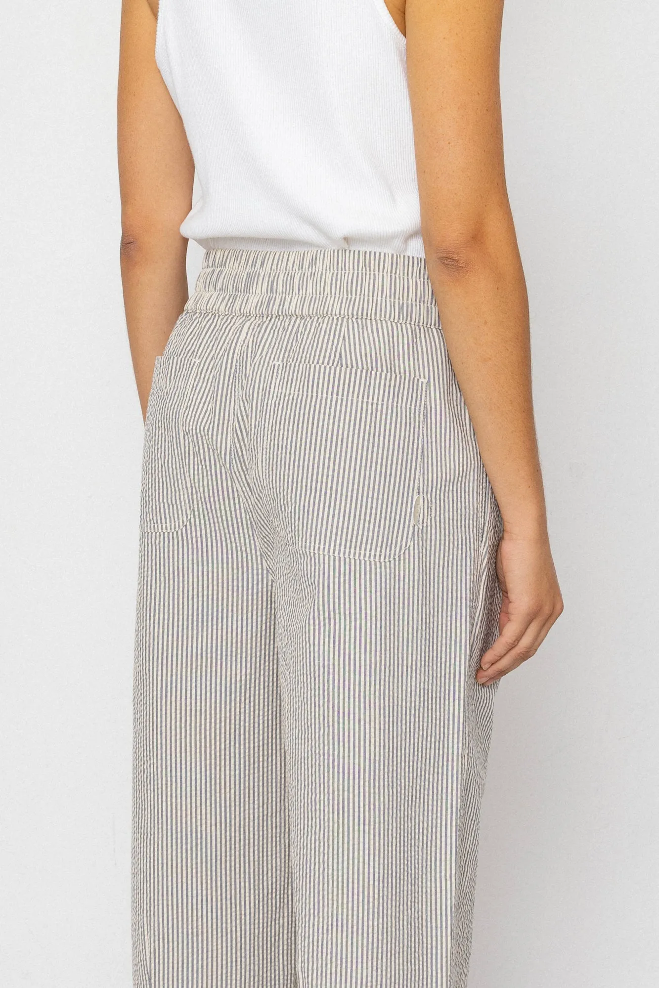 Drawcord Baggy Pants - Ecru Grey Stripe Seersucker sold by Folk product image thumbnail 2