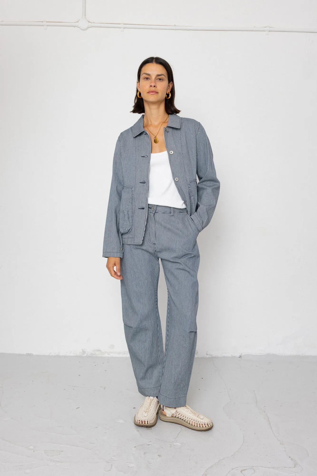 Barrel Trousers - Indigo Ticking Stripe sold by Folk