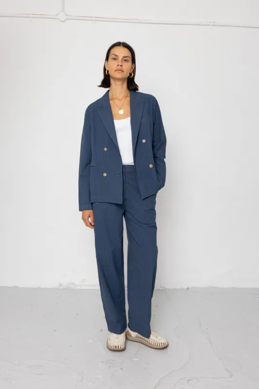 Suit Trousers - Soft Indigo Overdyed Stripe made by Folk