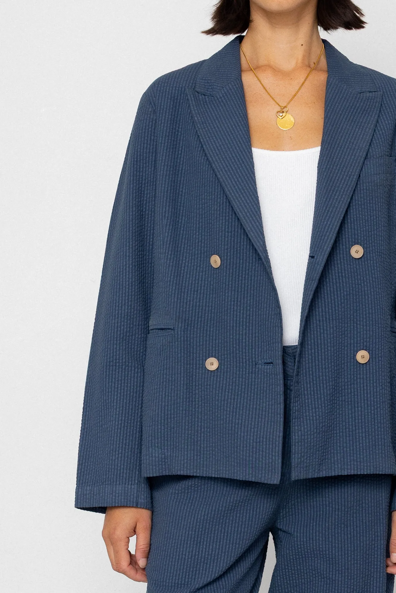 Relaxed Fit Blazer - Soft Indigo Overdyed Stripe sold by Folk product image thumbnail 4