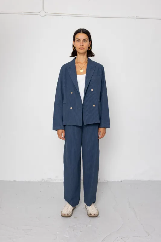 Relaxed Fit Blazer - Soft Indigo Overdyed Stripe made by Folk