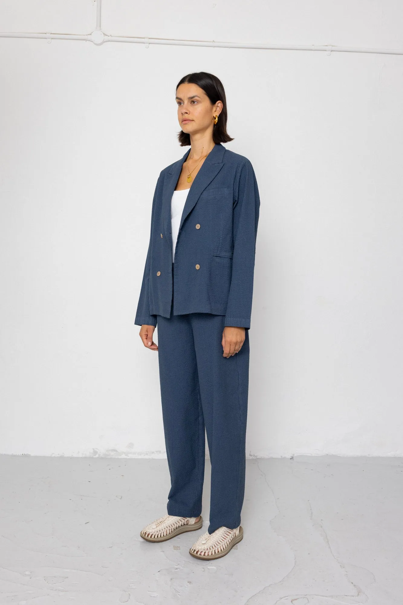 Relaxed Fit Blazer - Soft Indigo Overdyed Stripe sold by Folk product image thumbnail 3