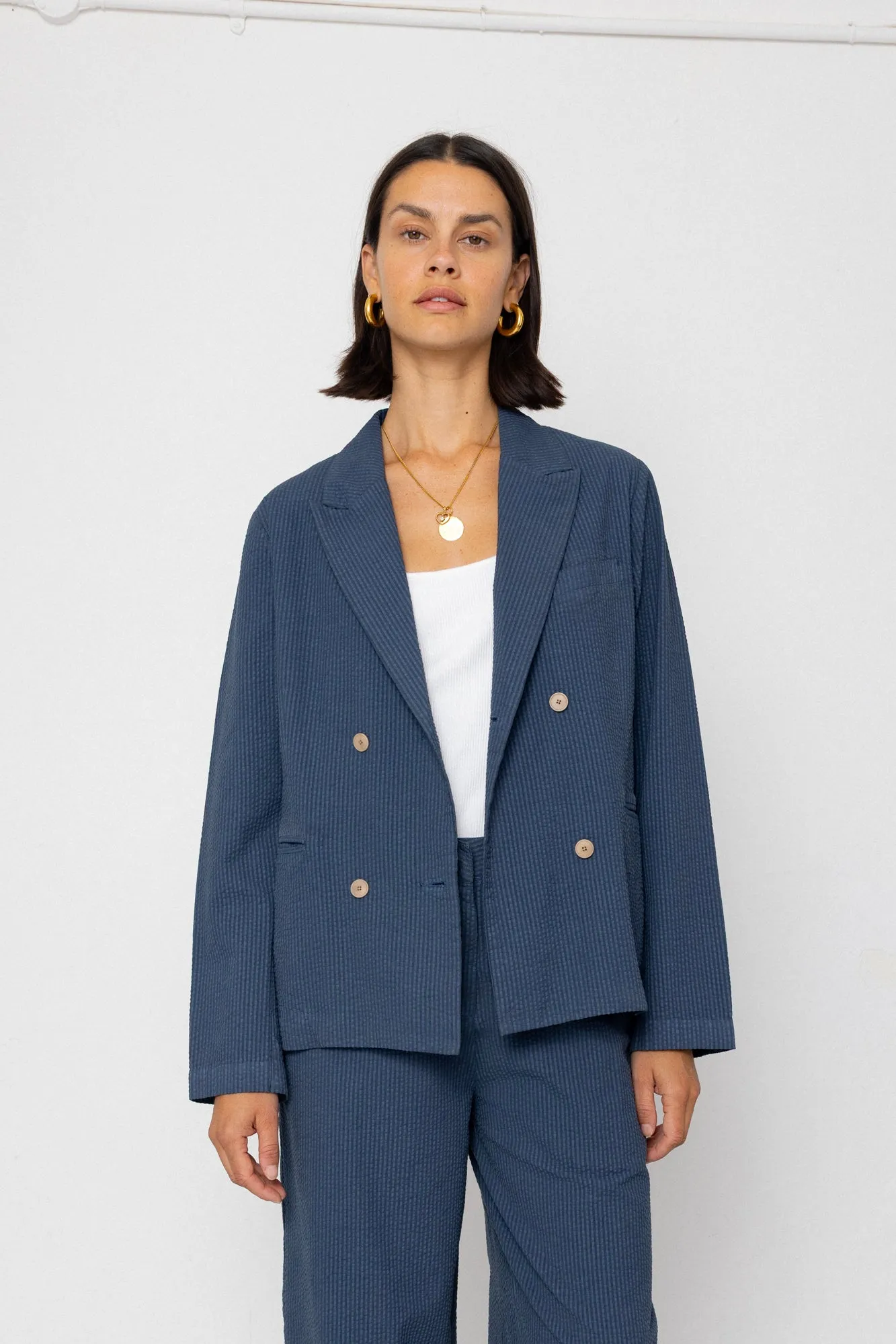 Relaxed Fit Blazer - Soft Indigo Overdyed Stripe sold by Folk product image thumbnail 2