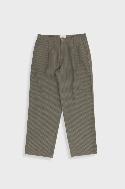 Wide Fit Trouser - Sage Overdyed Stripe made by Folk