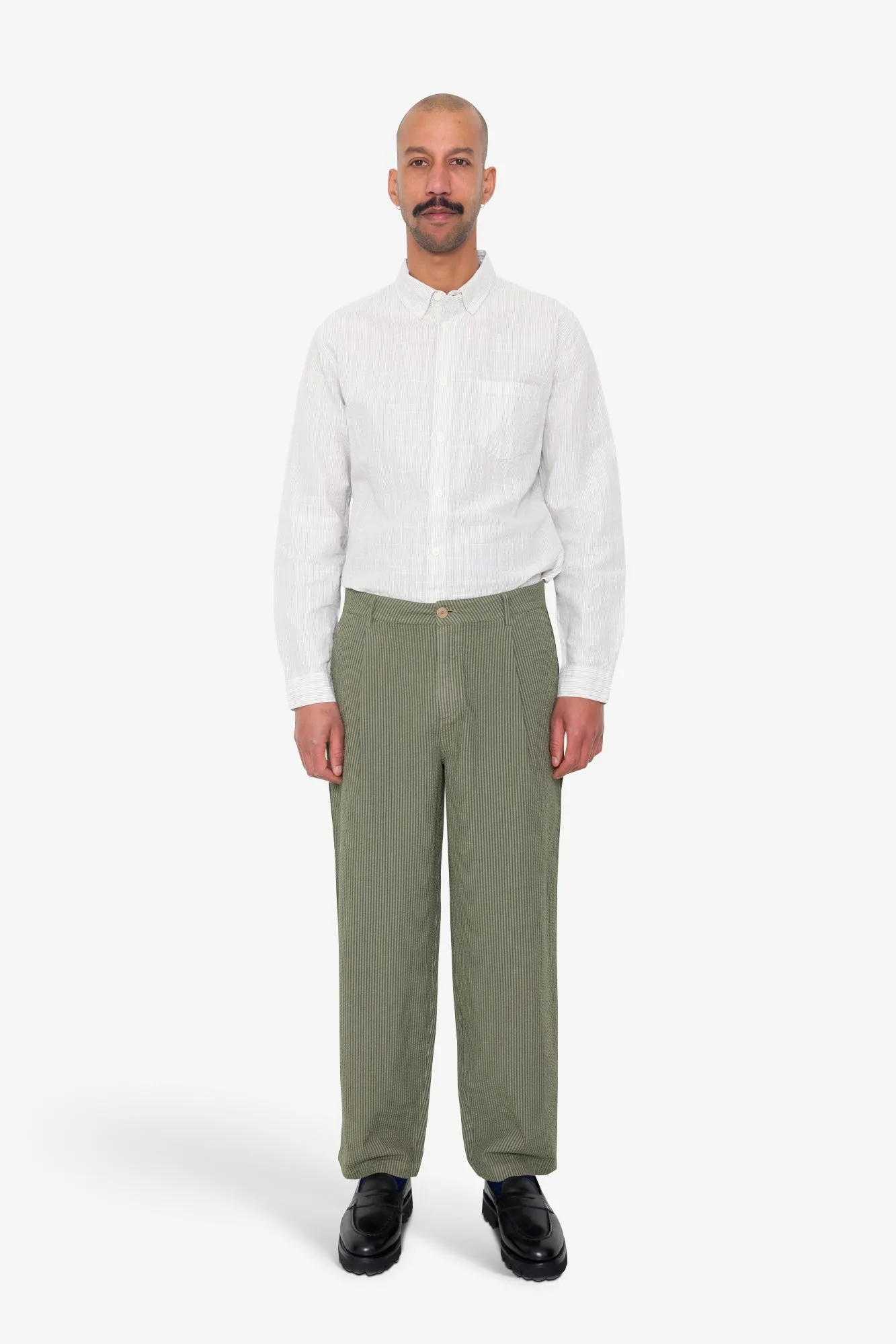 Wide Fit Trouser - Sage Overdyed Stripe sold by Folk product image thumbnail 2