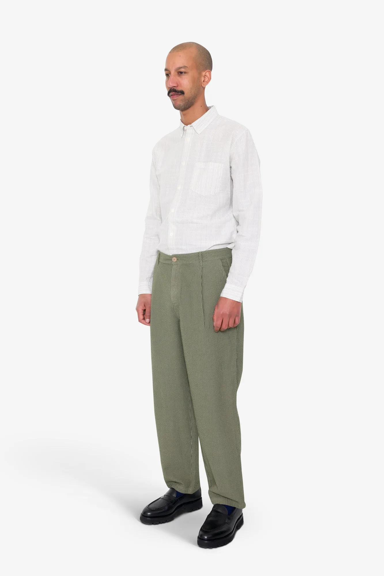 Wide Fit Trouser - Sage Overdyed Stripe sold by Folk product image thumbnail 3