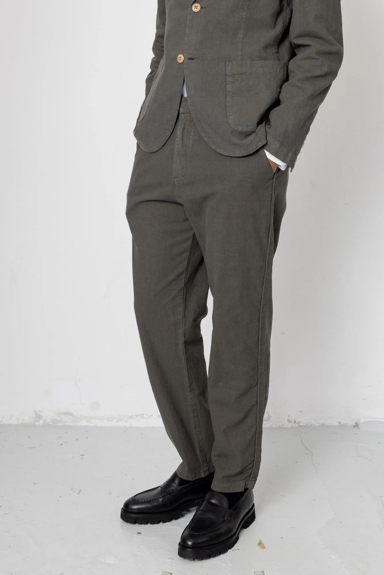 Fixed Waistband Cotton Linen Trouser - Dark Sage sold by Folk product image thumbnail 2