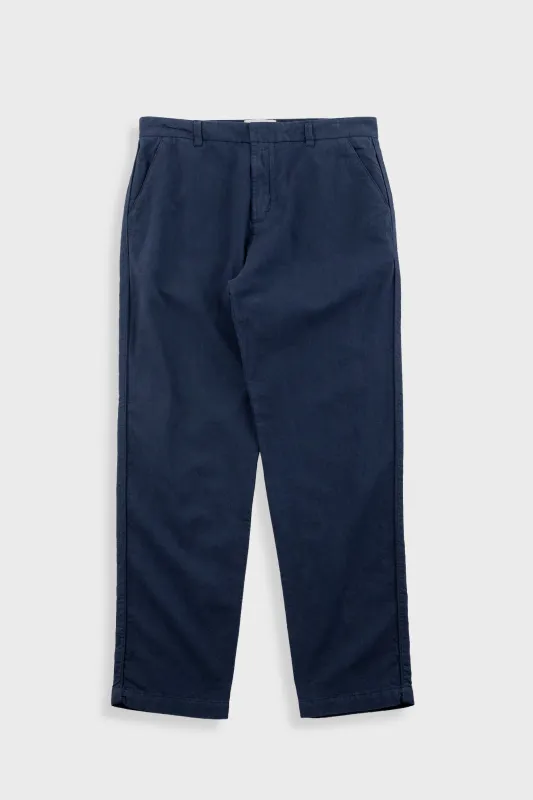 Fixed Waistband Cotton Linen Trouser - Dark Navy made by Folk
