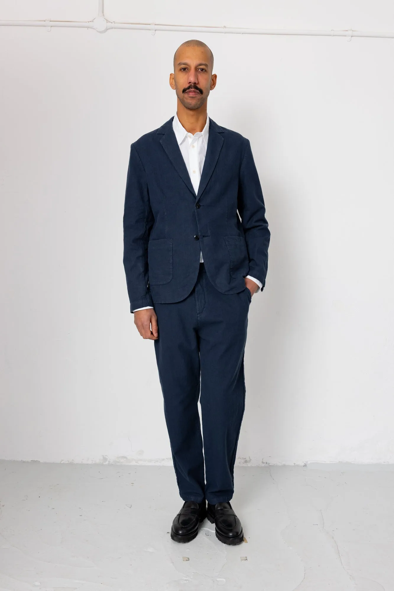 Fixed Waistband Cotton Linen Trouser - Dark Navy sold by Folk product image thumbnail 4