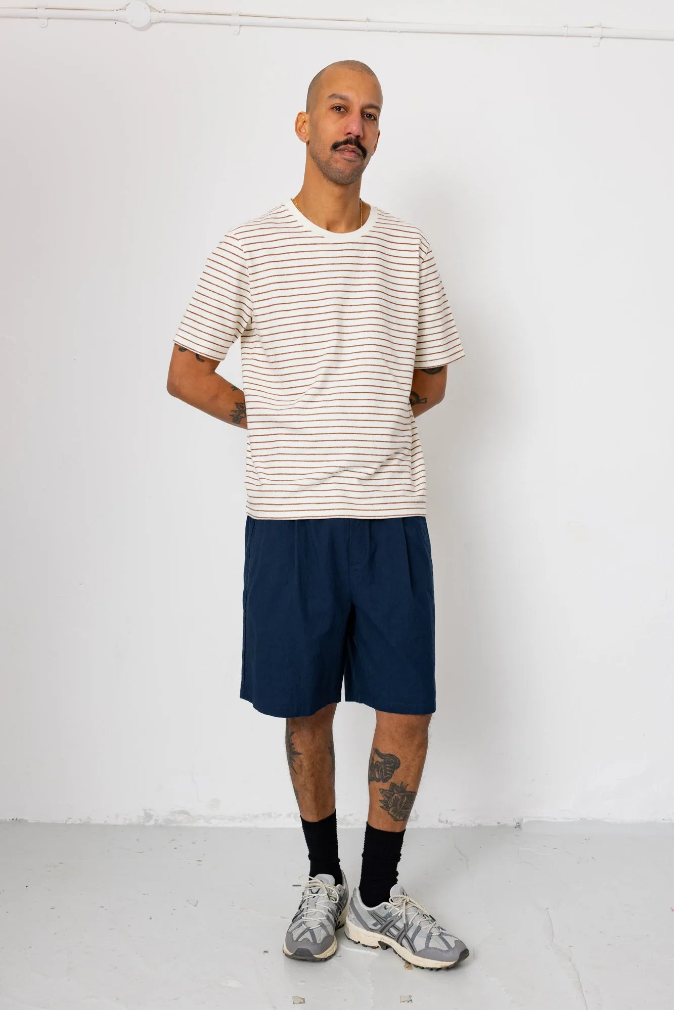 Short Sleeve Textured Striped T-Shirt - Ecru / Burnt Red sold by Folk product image thumbnail 2