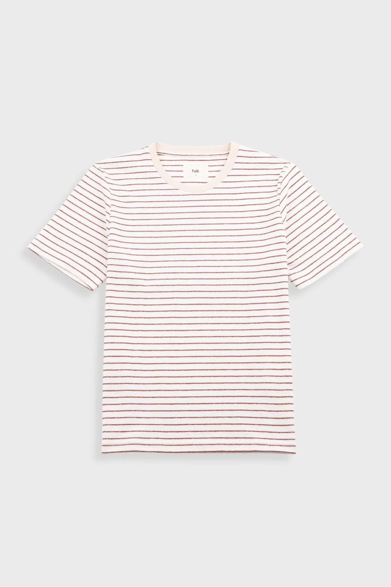 Short Sleeve Textured Striped T-Shirt - Ecru / Burnt Red sold by Folk