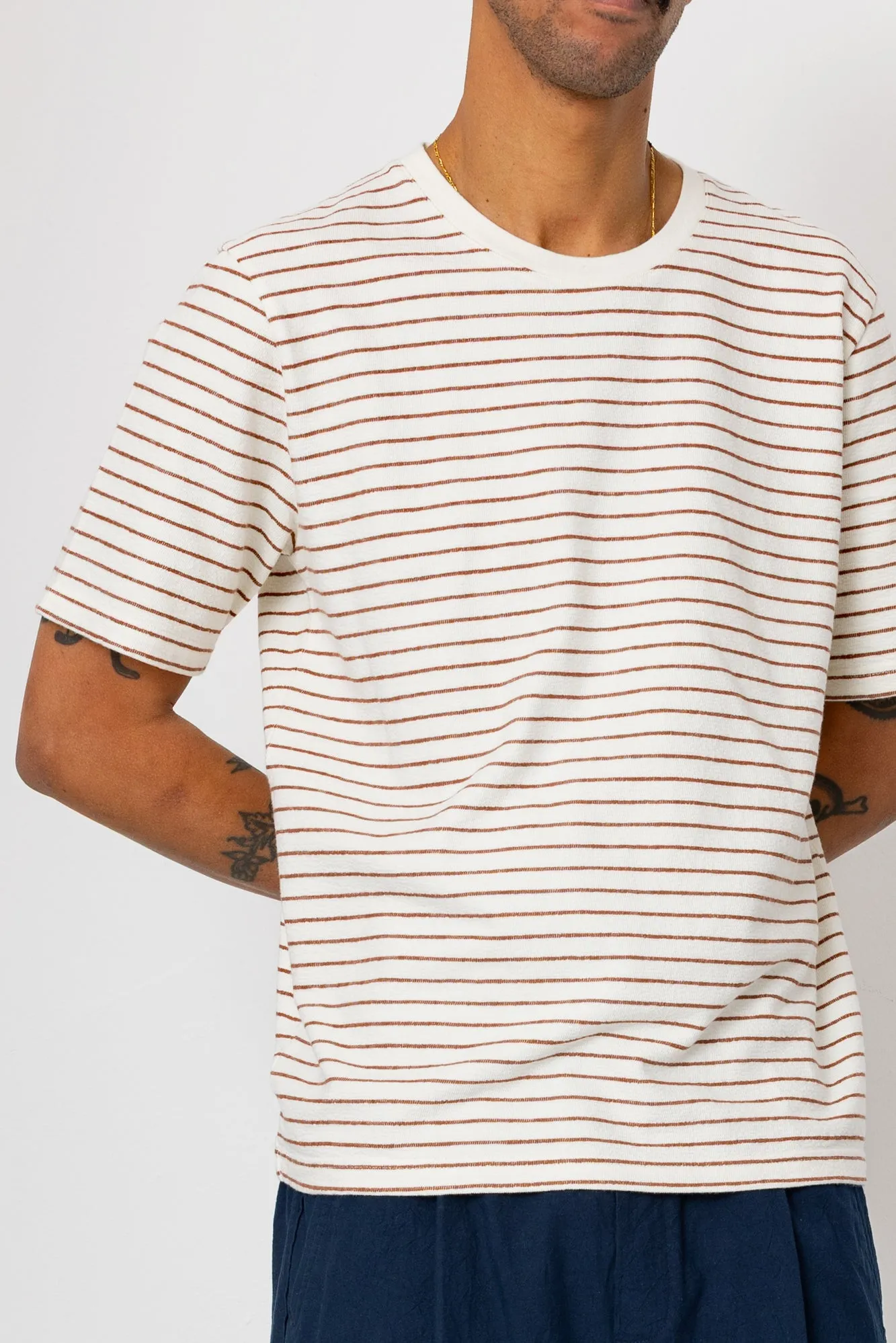 Short Sleeve Textured Striped T-Shirt - Ecru / Burnt Red sold by Folk product image thumbnail 3