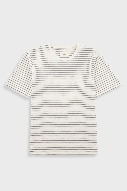 Short Sleeve Textured Striped T-Shirt - Ecru / Olive sold by Folk