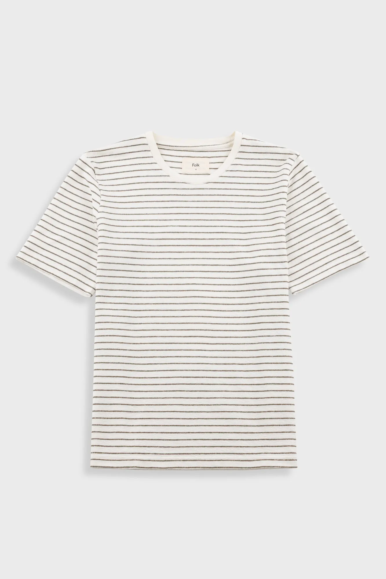 Short Sleeve Textured Striped T-Shirt - Ecru / Olive sold by Folk