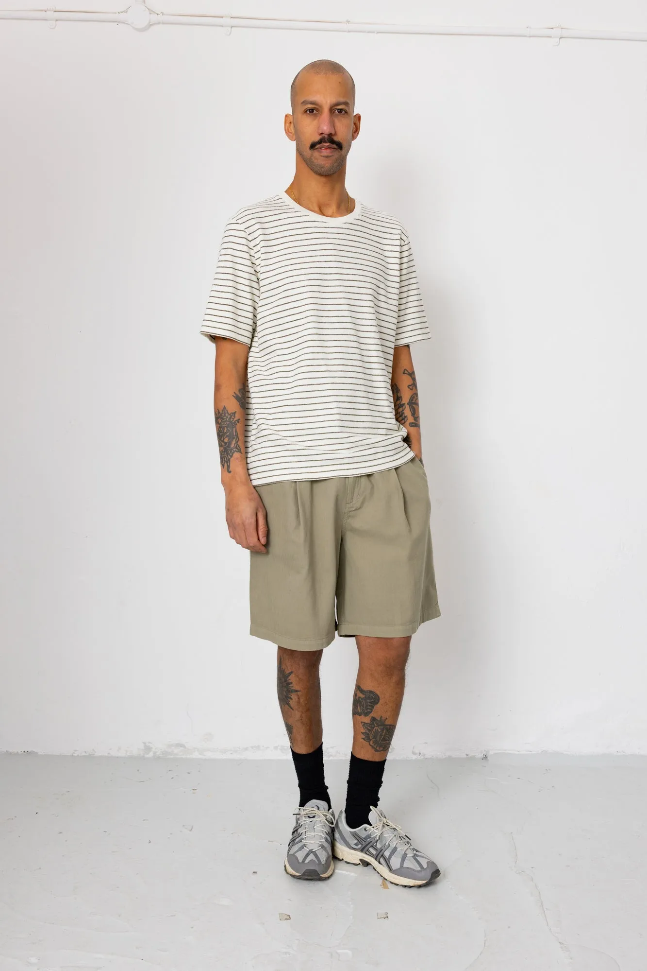 Short Sleeve Textured Striped T-Shirt - Ecru / Olive sold by Folk product image thumbnail 2