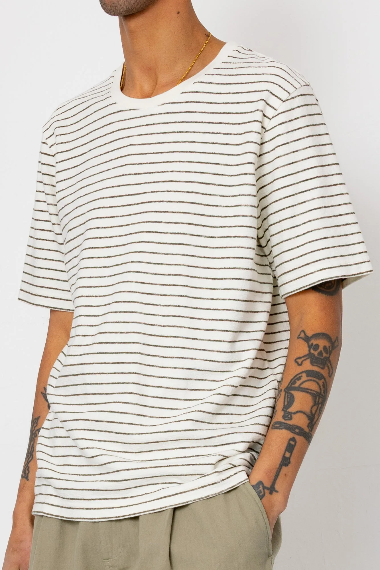 Short Sleeve Textured Striped T-Shirt - Ecru / Olive sold by Folk product image thumbnail 5