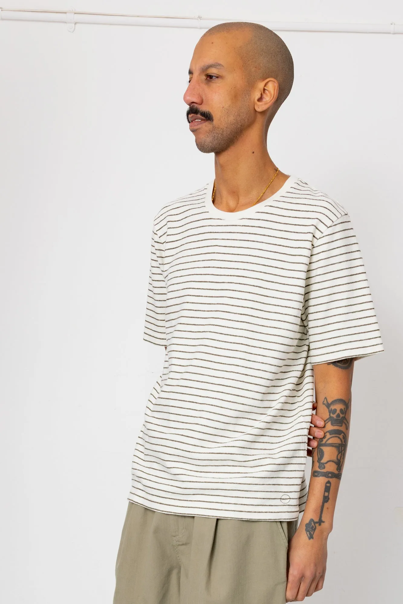 Short Sleeve Textured Striped T-Shirt - Ecru / Olive sold by Folk product image thumbnail 3