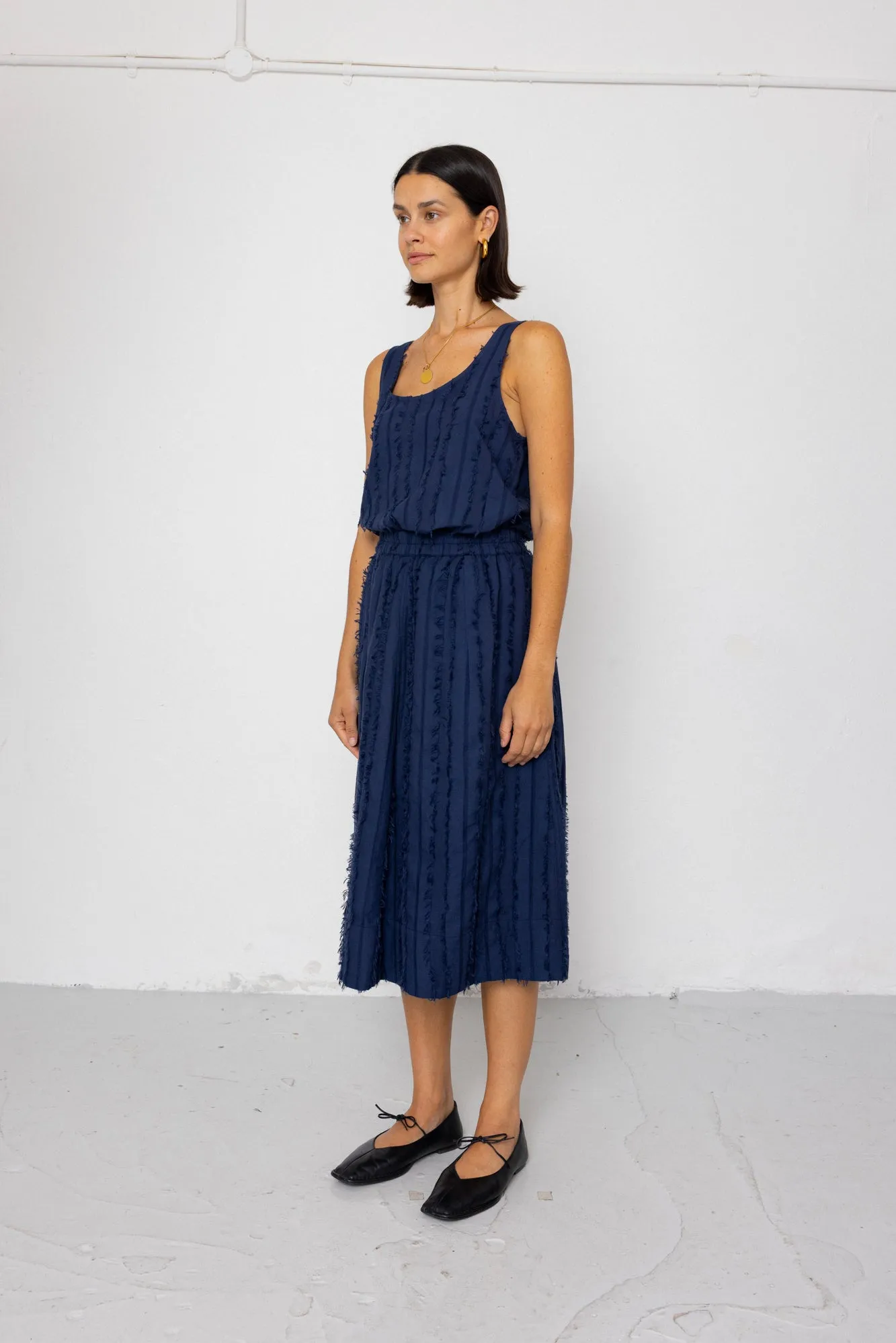 Full Seam Skirt - Dark Navy Cutwork Stripe sold by Folk product image thumbnail 3