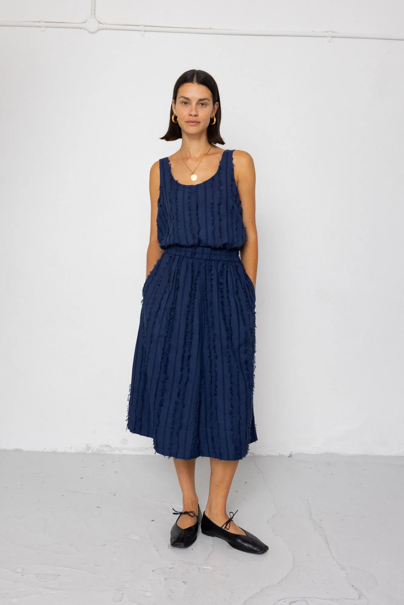 Full Seam Skirt - Dark Navy Cutwork Stripe sold by Folk