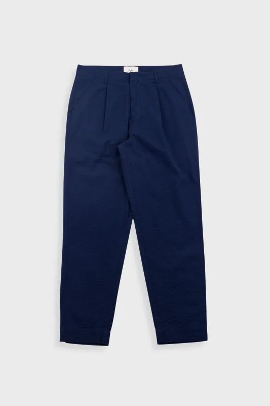 Assembly Suit Trouser - Navy Crinkle Stripe made by Folk