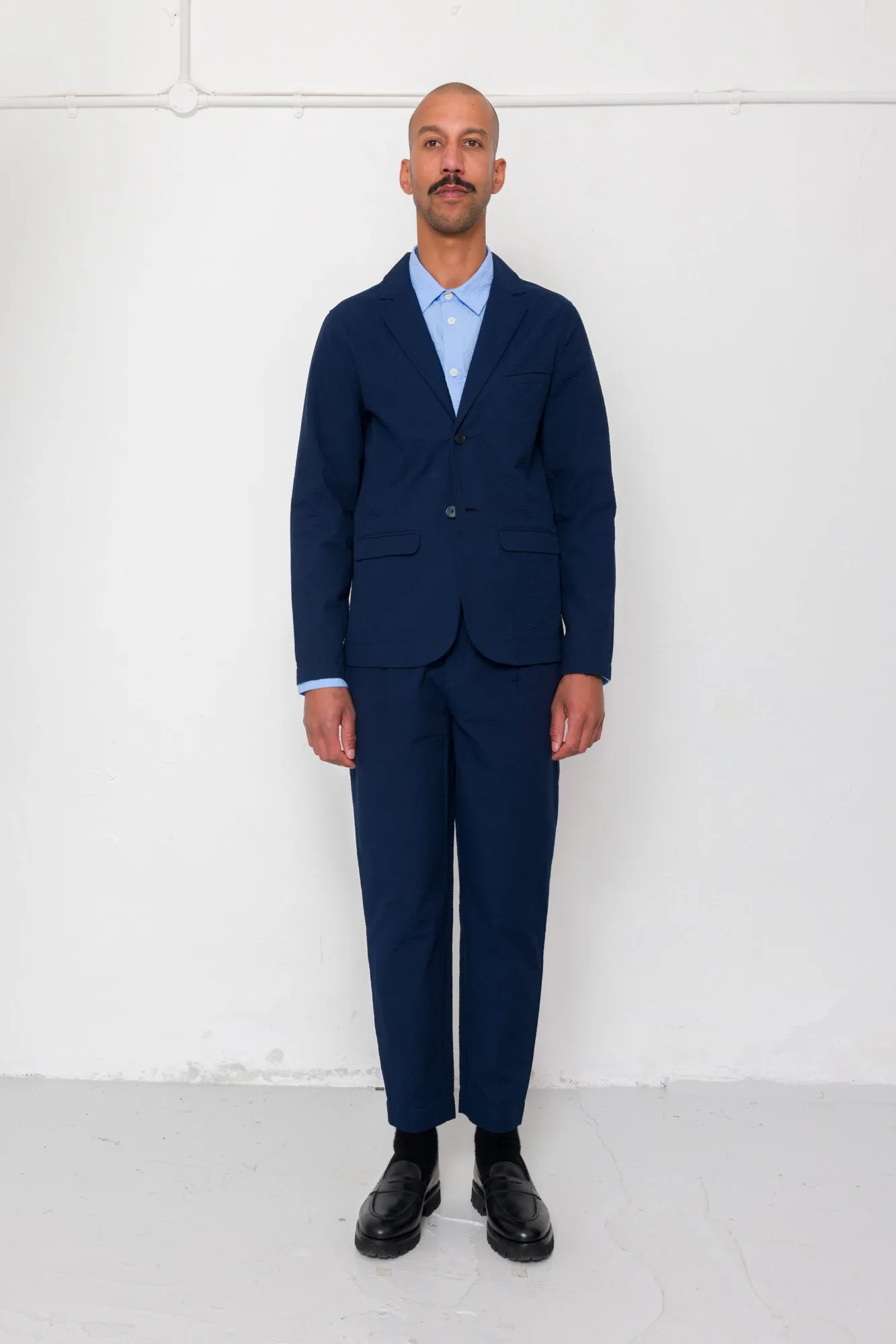 Assembly Blazer - Navy Crinkle Stripe sold by Folk product image thumbnail 2