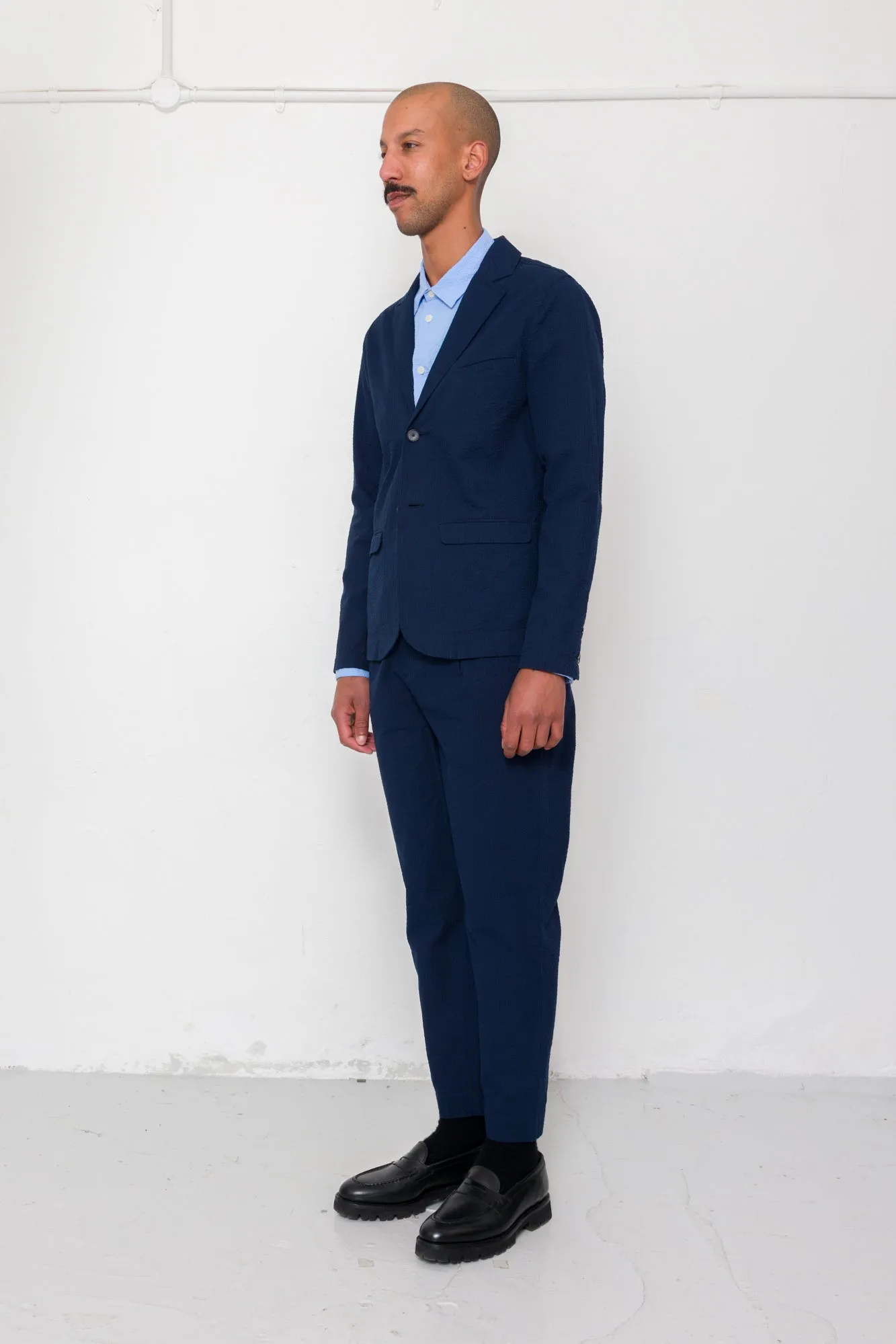 Assembly Blazer - Navy Crinkle Stripe sold by Folk product image thumbnail 3