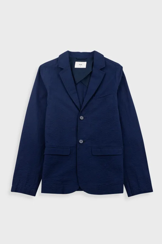 Assembly Blazer - Navy Crinkle Stripe made by Folk
