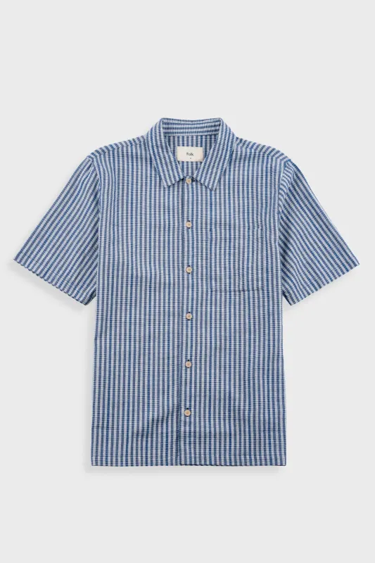 Gabe Shirt - Indigo Crinkle Mini Check made by Folk