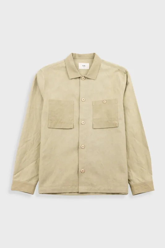 Patch Overshirt - Light Khaki Slub Linen sold by Folk