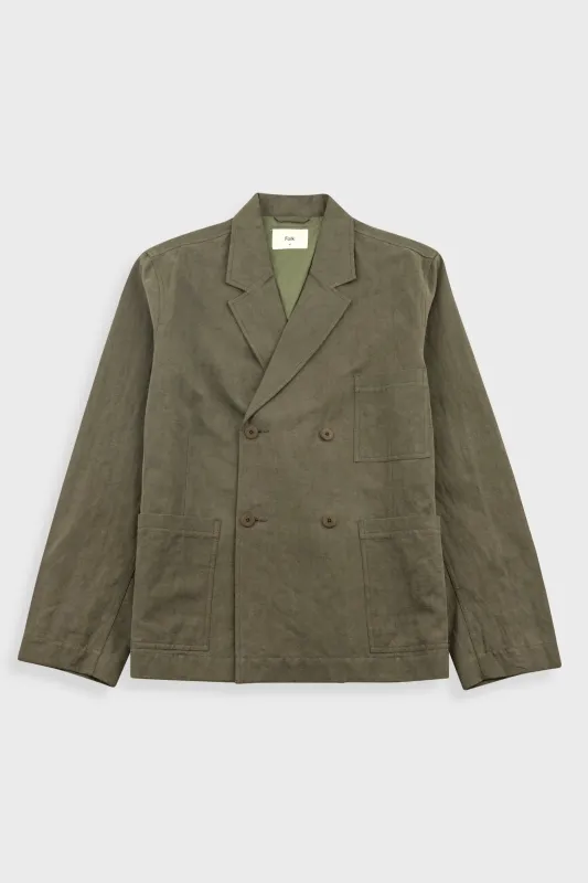 Easy Fit Blazer - Dark Olive Slub Linen made by Folk