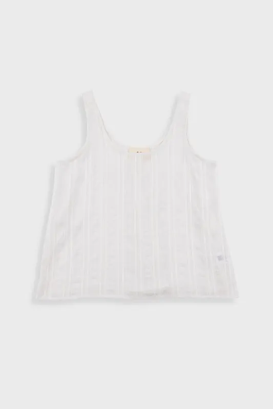 Pleated Scoop Back Vest - Off White Dobby Stripe made by Folk