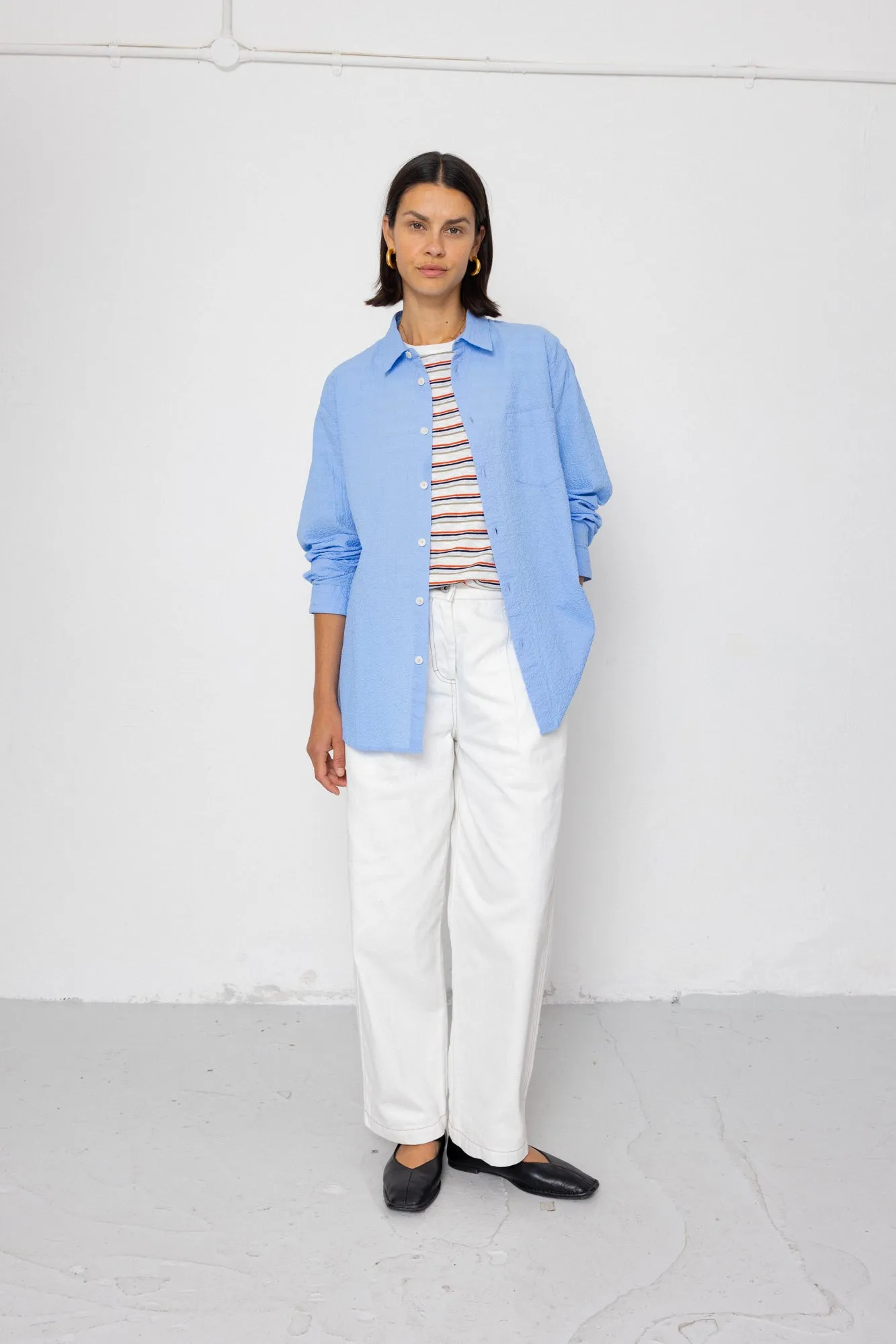 Boyfriend Shirt - Sky Blue Seersucker sold by Folk product image thumbnail 2