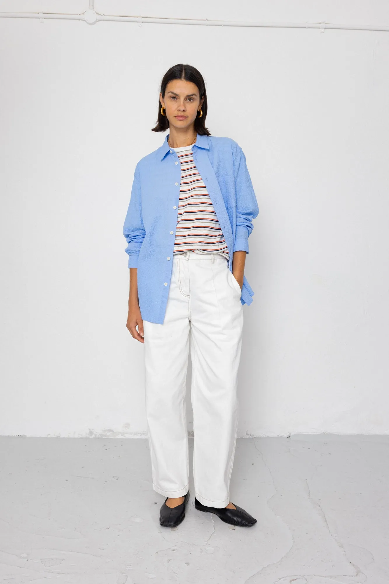 Boyfriend Shirt - Sky Blue Seersucker sold by Folk product image thumbnail 4